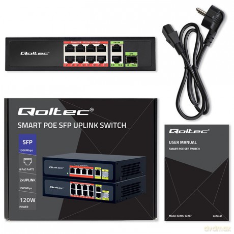 Przełącznik sieciowy SWITCH FAST Ethernet 8x RJ45 PoE 2x RJ45 Uplink 1x SFP | 120W | 1000Mb/s