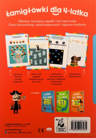 Łamigłówki dla 4-latka. Kapitan Nauka. Łamigłówki [KSIĄŻKA]