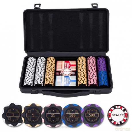 Zestaw pokerowy 300 żetonów z nominałami 14g [KARTY]