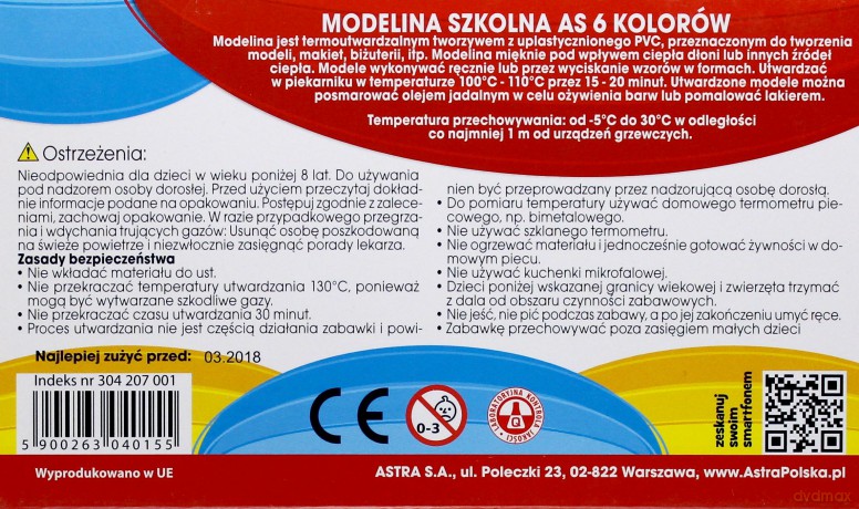 Modelina szkolna AS 6 kolorów [SZKOŁA]