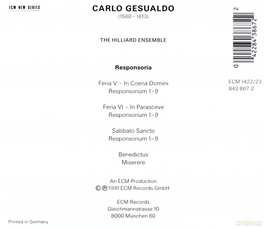 The Hillard Ensamble: Gesualdo:Tenebrae [2CD]