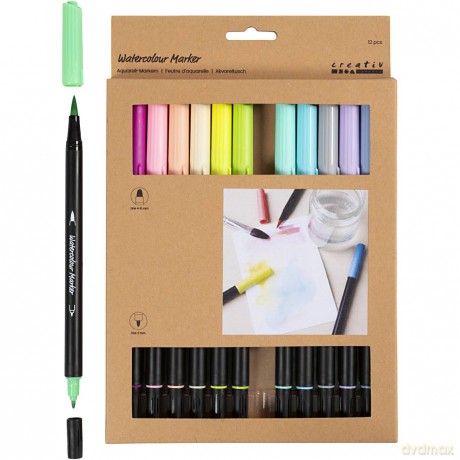 Creativ - Watercolour marker, Pastel, line 2+4-8 mm, assorted colours, 1 pack
