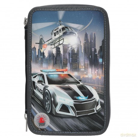 Dino World - Monster Cars Triple Pencil Case with LED, Police Car - (0413333)
