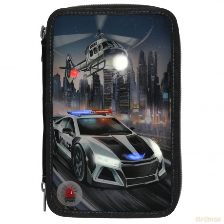 Dino World - Monster Cars Triple Pencil Case with LED, Police Car - (0413333)