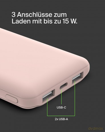 PowerBank 10 000mAh USB A i C 15W różowe złoto