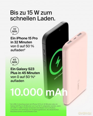 PowerBank 10 000mAh USB A i C 15W różowe złoto