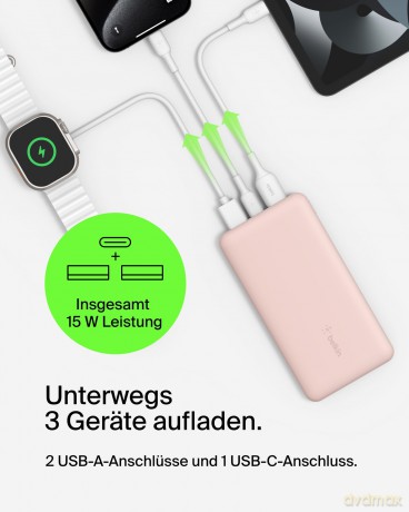 PowerBank 10 000mAh USB A i C 15W różowe złoto