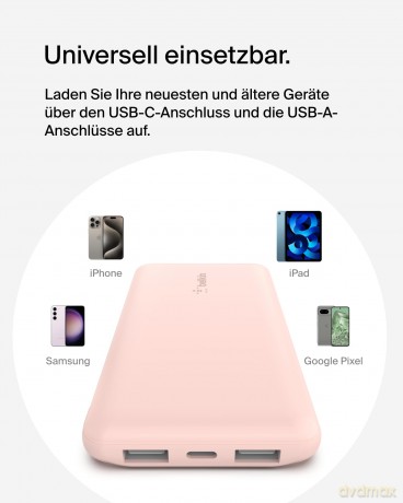 PowerBank 10 000mAh USB A i C 15W różowe złoto