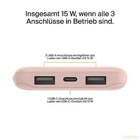PowerBank 10 000mAh USB A i C 15W różowe złoto