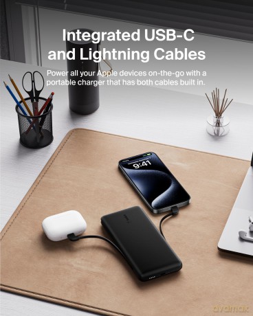 PowerBank 10 000mAh z kablami USB-C/LTG Czarny