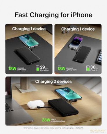 PowerBank 10 000mAh z kablami USB-C/LTG Czarny