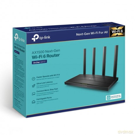 Router AX1500 Dual-Ban Wi-Fi 6 SPEED: 300 Mbps at 2.4 GHz + 1201Mbps at 5 GHz SPEC: 4