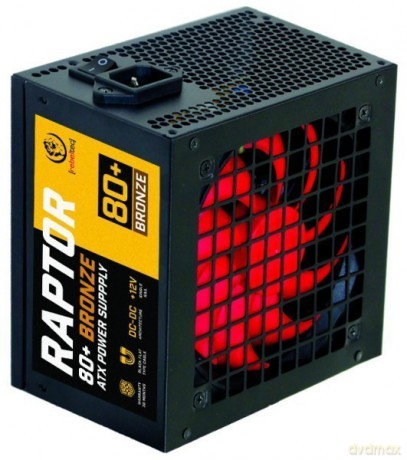 Zasilacz ATX Raptor 800W Bronze 80+, Single Raill, DC-DC Zasilacz spełnia wymagania norm 80 PLUS Bronze, Stabilna moc ciągła 800W - maksymalna moc
