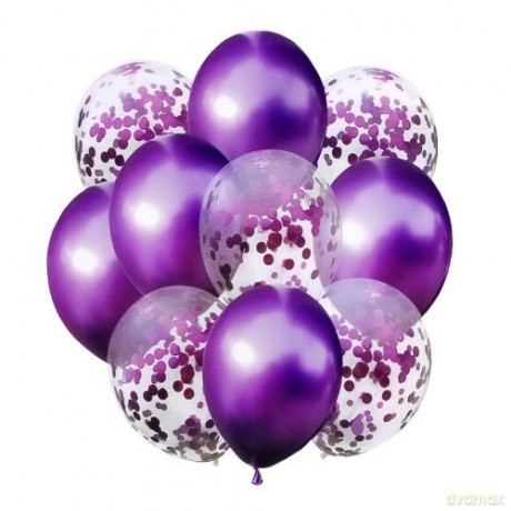 Zestaw balonów metalik z konfetti FIOLET
