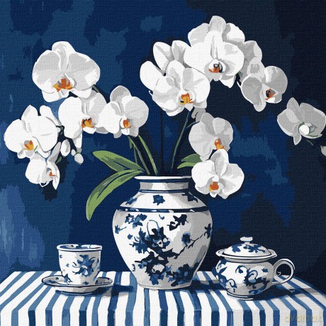 Malowanie po numerach - Orchidea w porcelanie