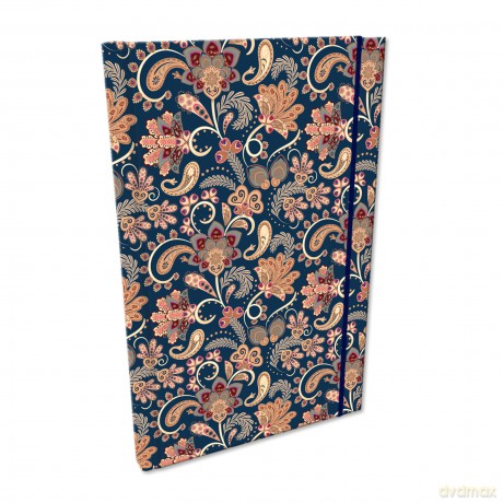 Notes A5 kratka z gumką Soft Touch Paisley Kwiaty Blue