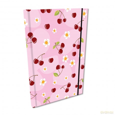 Notes A5 kratka z gumką Soft Touch Wisienki w różu
