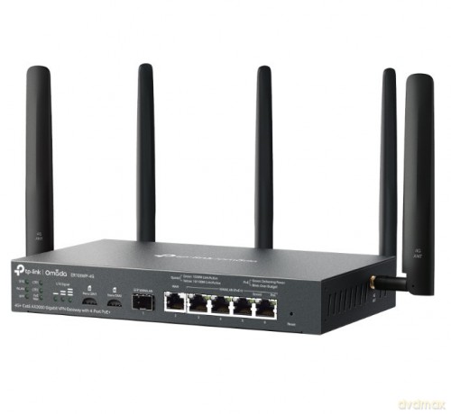 Brama sieciowa gigabitowa Omada 4G+ Cat6 AX3000 VPN with 4-Port PoE+PORT: 1× Gigabit SFP WAN/LAN Port, 1× Gigabit RJ45 WAN Port, 4× Gigabit WAN/LAN