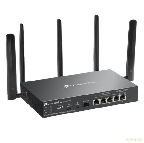 Brama sieciowa gigabitowa Omada 4G+ Cat6 AX3000 VPN with 4-Port PoE+PORT: 1× Gigabit SFP WAN/LAN Port, 1× Gigabit RJ45 WAN Port, 4× Gigabit WAN/LAN