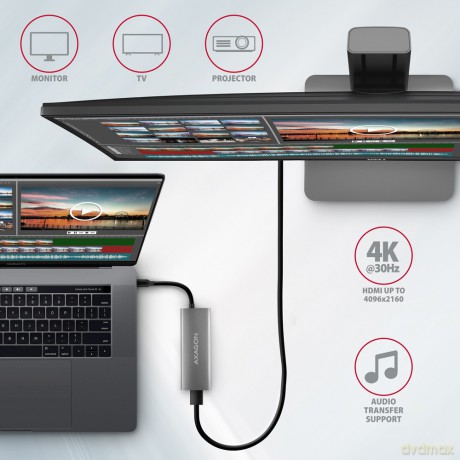 HMC-5G21 Wieloportowy hub USB 5in1, 10Gbps, 2x USB-A + 2x USB-C + HDMI 4K/30Hz, PD 60W, 13cm USB-C kabel