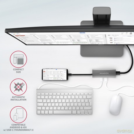 HMC-5G21 Wieloportowy hub USB 5in1, 10Gbps, 2x USB-A + 2x USB-C + HDMI 4K/30Hz, PD 60W, 13cm USB-C kabel