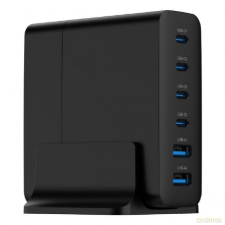 Ładowarka uniwersalna 75W GaN 2xUSB-A 4xUSB-C szybkie ładowanie czarna