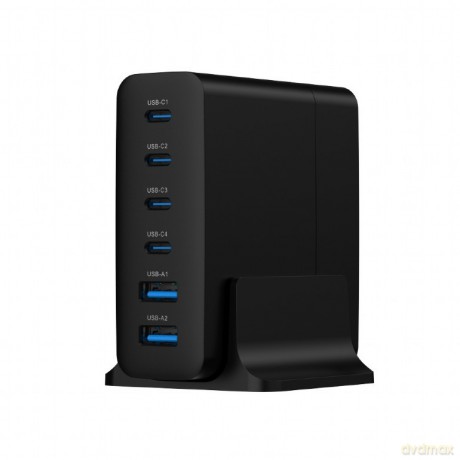 Ładowarka uniwersalna 75W GaN 2xUSB-A 4xUSB-C szybkie ładowanie czarna
