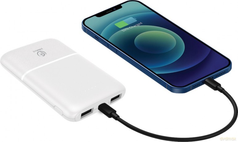 Powerbank P5 (5 000mAh 10W), moc wyjściowa 10W zapewnia szybkie i stabilne ładowanie kompatybilnych urządzeń, jednoczesne ładowanie 3 urządzeń
