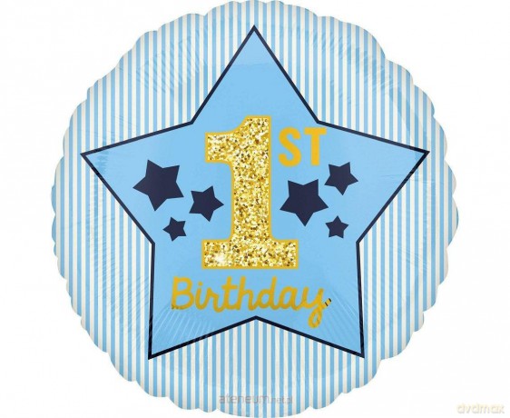 Balon foliowy 1st Birthday niebieski 48 cm
