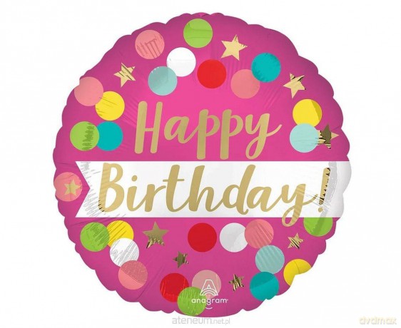Balon foliowy Birthday pink confetti 46 cm