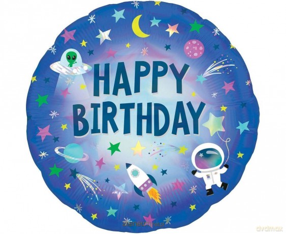 Balon foliowy holo Happy Birthday Kosmos 46 cm