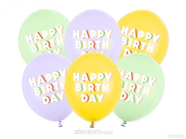 Balony Happy Birthday mix 30 cm 6szt