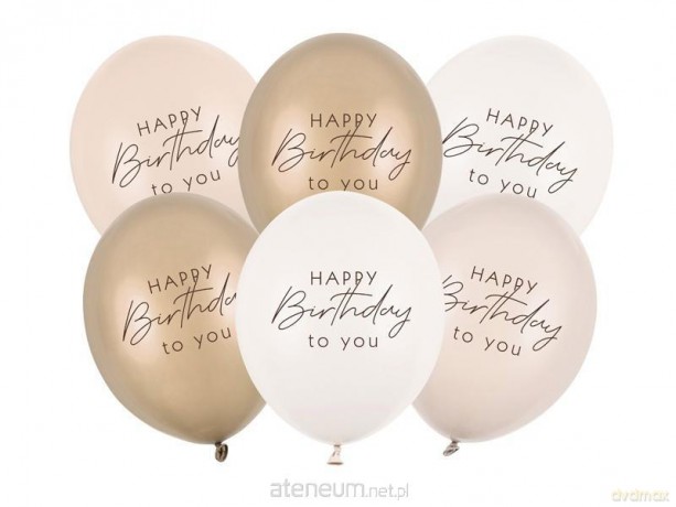Balony Happy Birthday mix beżowy 30 cm 6szt