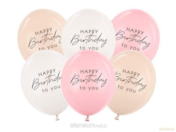 Balony Happy Birthday mix różowy 30 cm 6szt