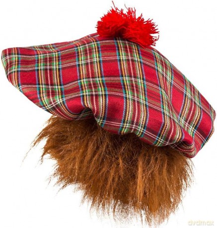 Beret Szkota czerwony z rudymi włosami