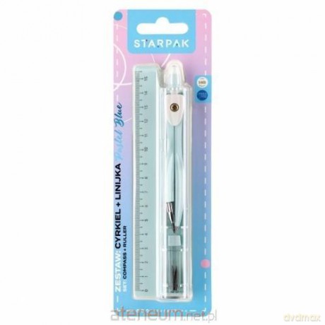 Cyrkiel metalowy + linijka 15 cm pastel blue