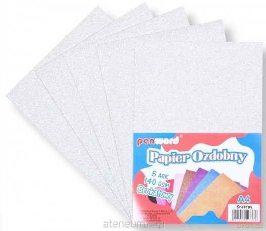 Papier ozdobny A4 brokatowy 140g srebrny 5ark