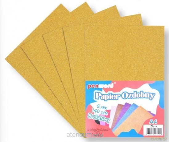 Papier ozdobny A4 brokatowy 140g złoty 5ark