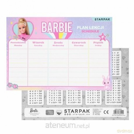 Plan lekcji z tabliczką mnożenia Barbie (25szt)