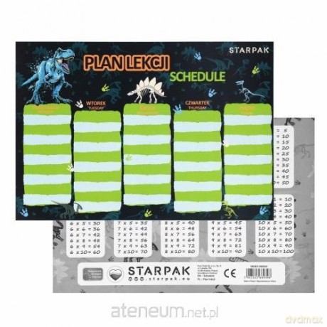 Plan lekcji z tabliczką mnożenia Dino 2 (25szt)