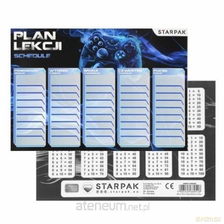 Plan lekcji z tabliczką mnożenia Gaming (25szt)