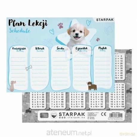 Plan lekcji z tabliczką mnożenia Pieski 2 (25szt)