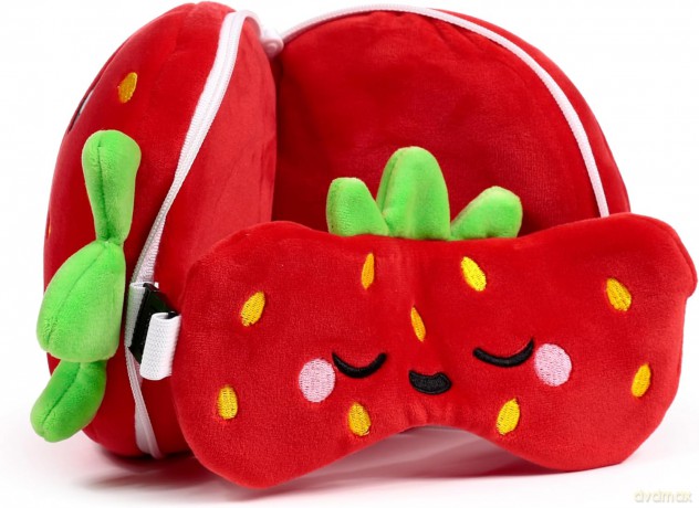 Poduszka podróżna i maska na oczy Strawberry