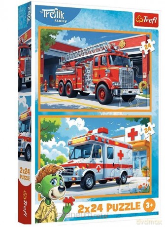 TREFL 2x24 el. Wóz strażacki i karetka [PUZZLE]