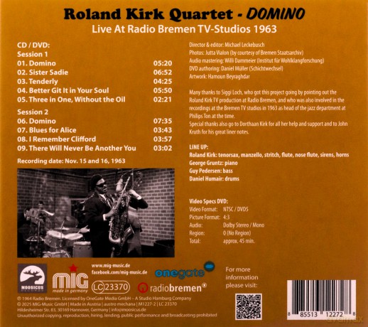 Roland Kirk Quartet: Domino Live At Radio Bremen TV-Studios 1963 [DVD]+[CD]