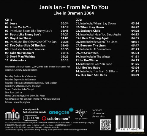 Janis Ian: From Me To You Live In Bremen 2004 (digipack) [2CD]