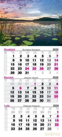Kalendarze 2026 trójdzielny Jezioro