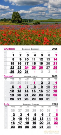 Kalendarze 2026 trójdzielny Maki