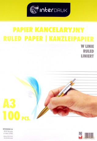 Papier kancelaryjny w linie Interdruk A3 100szt. [SZKOŁA]