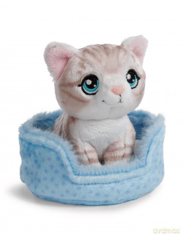 NICI Przytulanka szary kot w niebieskim koszyczku 12cm
